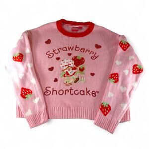 Strawberry Shortcake Knit Sweater Women’s Large L Retro Cartoon Y2K Hearts